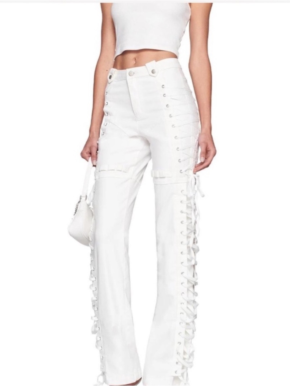 I.AM.GIA White High Rise Lace-Up Jeans